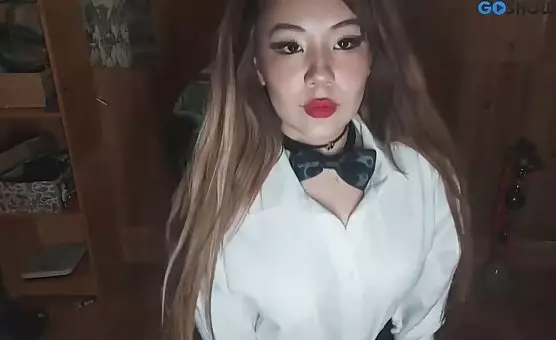 Teasing Asian in White Lingerie Striptease