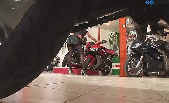 Slutty hostesses get fucked in a wild motorcycle orgy
